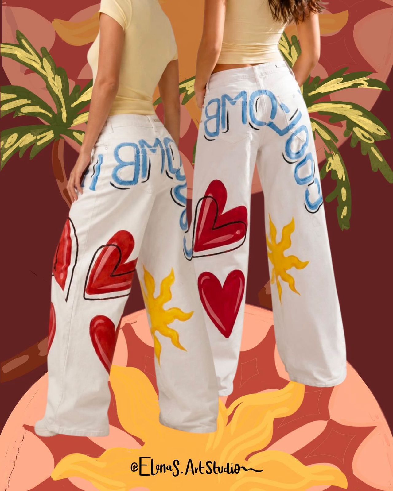 Colombian in Denim — diseño con corazones y soles